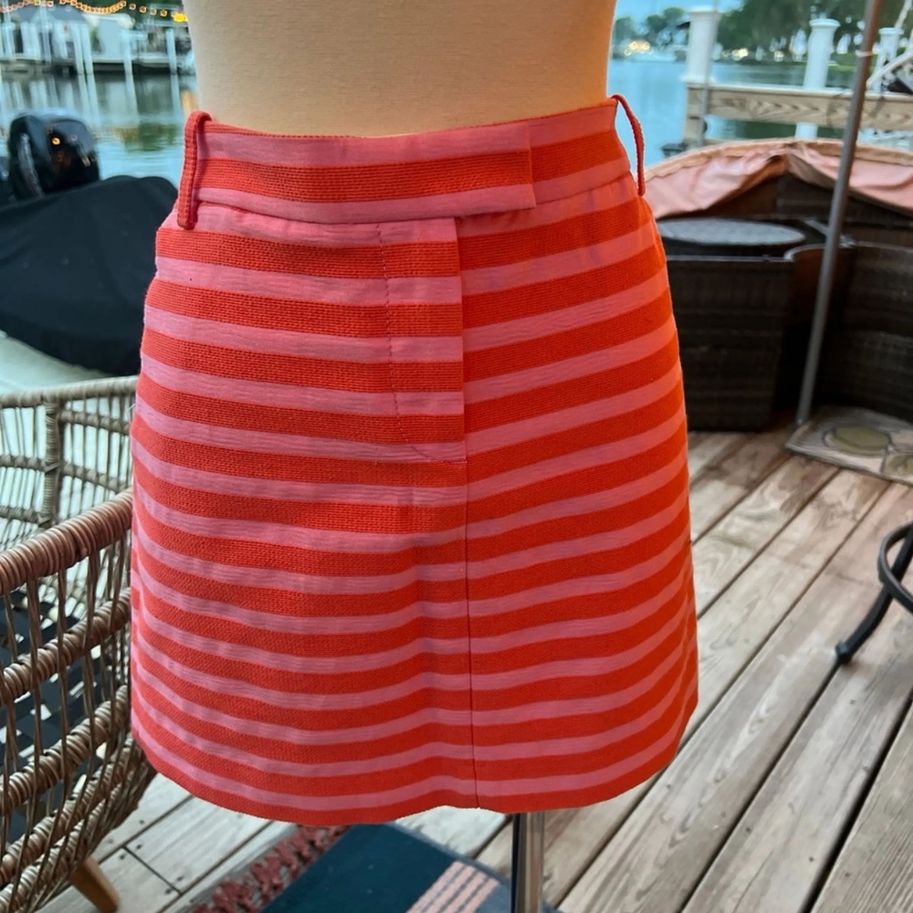 JCrew Pink &‎ Orange Striped Hip Slung Mini Skirt Women's Size 2 - Picture 12 of 13